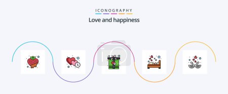 Illustration for Love Line Filled Flat 5 Icon Pack Including love. heart. time. bedroom. present - Royalty Free Image