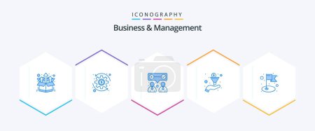 Illustration for Business And Management 25 Blue icon pack including . flag. our. achievement. funnel - Royalty Free Image