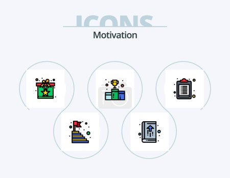 Téléchargez les illustrations : Motivation Line Filled Icon Pack 5 Icon Design. success. prize. notebook. award. steps - en licence libre de droit