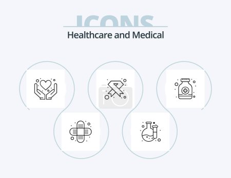 Ilustración de Medical Line Icon Pack 5 Icon Design. . medical. pills . hospital. injury - Imagen libre de derechos