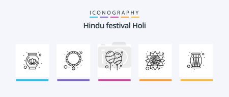 Téléchargez les illustrations : Holi Line 5 Icon Pack Including wearing. person. matrhri. man. flame. Creative Icons Design - en licence libre de droit