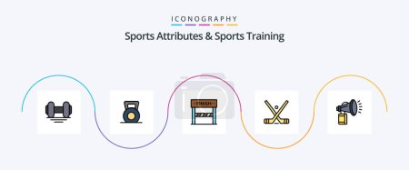 Illustration for Sports Atributes And Sports Training Line Filled Flat 5 Icon Pack Including horn. can. emblem. attribute. sticks - Royalty Free Image