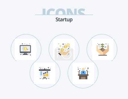 Téléchargez les illustrations : Startup Flat Icon Pack 5 Icon Design. hand. earnings. click. revenue. income - en licence libre de droit