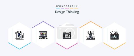 Illustration for Design Thinking 25 FilledLine icon pack including writing. pen. chart. pad. pencil - Royalty Free Image