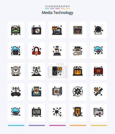 Ilustración de Creative Media Technology 25 Line FIlled icon pack  Such As video player. player. computer. display. login - Imagen libre de derechos