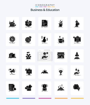 Téléchargez les illustrations : Creative Business And Education 25 Glyph Solid Black icon pack  Such As pot. dollar. money. certificate. business - en licence libre de droit
