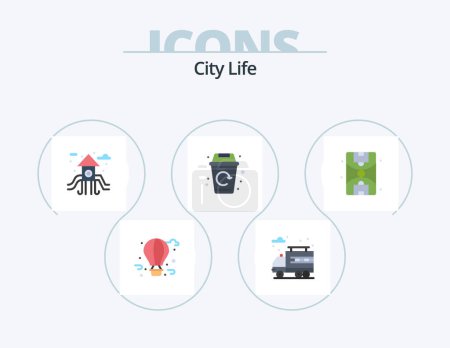 Ilustración de City Life Flat Icon Pack 5 Icon Design. . life. life. city. garbage - Imagen libre de derechos