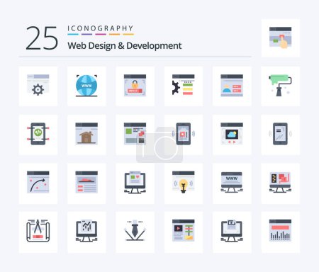 Ilustración de Web Design And Development 25 Flat Color icon pack including security. web. web design. user. setting - Imagen libre de derechos