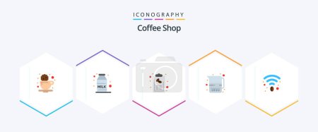 Téléchargez les illustrations : Coffee Shop 25 Flat icon pack including coffee. milk jug. coffee. milk. food - en licence libre de droit