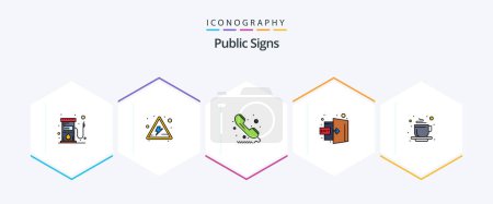 Illustration for Public Signs 25 FilledLine icon pack including hot. out. phone. logout. door - Royalty Free Image