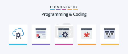 Illustration for Programming And Coding Flat 5 Icon Pack Including bug. app. page. programming. develop. Creative Icons Design - Royalty Free Image