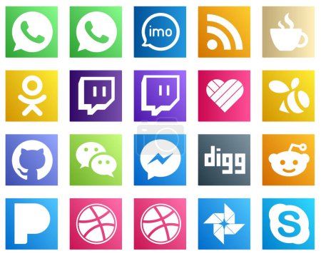 Illustration for 20 Minimalist Social Media Icons such as messenger. wechat. streaming. github and likee icons. Professional and high definition - Royalty Free Image