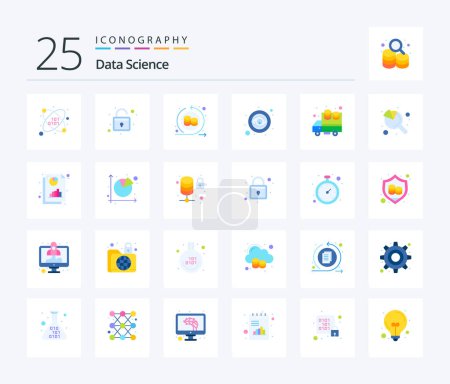 Ilustración de Data Science 25 Flat Color icon pack including graph. data. redo. big data. view - Imagen libre de derechos