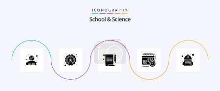 Téléchargez les illustrations : School And Science Glyph 5 Icon Pack Including school. study. document. school. calendar - en licence libre de droit