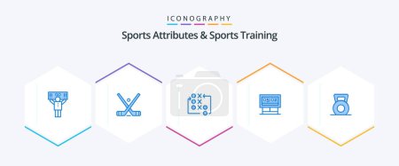 Illustration for Sports Atributes And Sports Training 25 Blue icon pack including scoreboard. game. sticks. board. tactic - Royalty Free Image