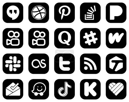 Ilustración de 20 Unique White Social Media Icons on Black Background such as tweet. lastfm. kuaishou. slack and wattpad icons. Elegant and high-resolution - Imagen libre de derechos