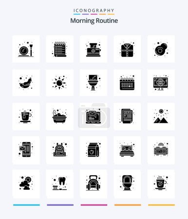 Ilustración de Creative Morning Routine 25 Glyph Solid Black icon pack  Such As fry. breakfast. bread. clothes. office - Imagen libre de derechos