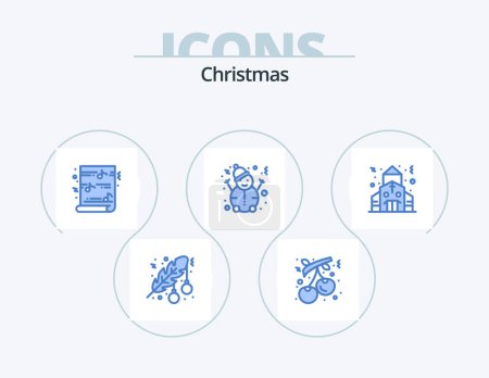 Ilustración de Christmas Blue Icon Pack 5 Icon Design. building. snow. holiday. man. music - Imagen libre de derechos
