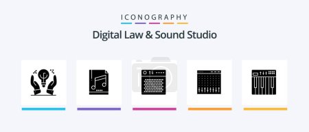 Illustration for Digital Law And Sound Studio Glyph 5 Icon Pack Including mixer. controller. amplifier. control. portable. Creative Icons Design - Royalty Free Image