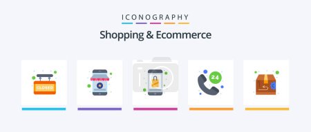 Téléchargez les illustrations : Shopping And Ecommerce Flat 5 Icon Pack Including delivery. call. mobile. hours. store. Creative Icons Design - en licence libre de droit