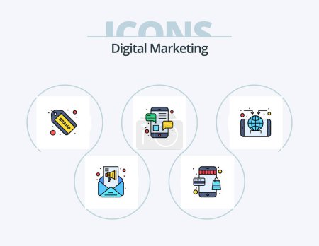 Illustration for Digital Marketing Line Filled Icon Pack 5 Icon Design. marketing. email. advertise. talk. chat - Royalty Free Image