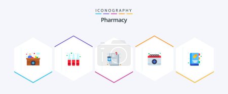 Illustration for Pharmacy 25 Flat icon pack including health book. book. illness. medical. appointment - Royalty Free Image