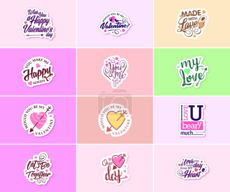 Illustration for Celebrating Love on Valentine's Day with Beautiful Typography and Graphics Stickers - Royalty Free Image
