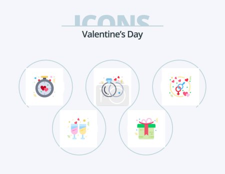 Téléchargez les illustrations : Valentines Day Flat Icon Pack 5 Icon Design. engagement. marriage. clock. engagement. romance - en licence libre de droit