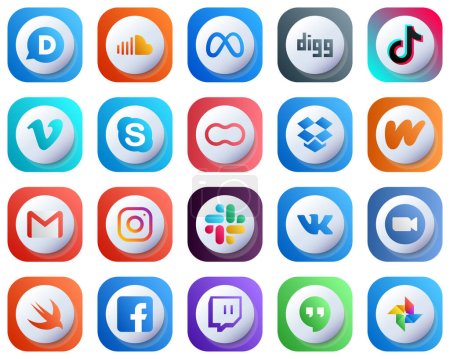 Téléchargez les illustrations : 20 Cute 3D Gradient Icons for Top Social Media Platforms such as mothers. chat. douyin. skype and vimeo icons. Editable and Simple - en licence libre de droit