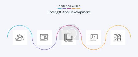 Illustration for Coding And App Development Line 5 Icon Pack Including image. sketching. operational. pocket. notebook - Royalty Free Image