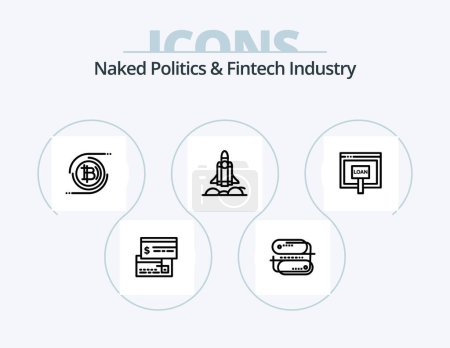 Téléchargez les illustrations : Naked Politics And Fintech Industry Line Icon Pack 5 Icon Design. fintech. fintech innovation. cryptocurrency. multi. digital - en licence libre de droit