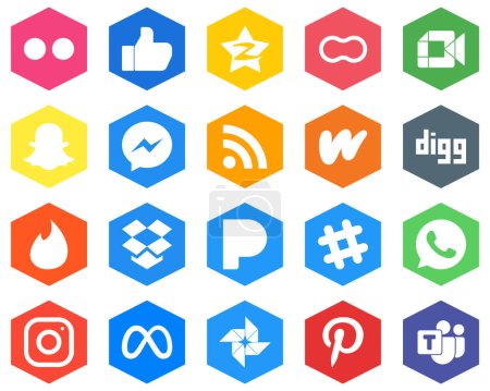 Ilustración de Hexagon Flat Color White Icon Set rss. facebook. mothers and messenger 20 Professional Icons - Imagen libre de derechos