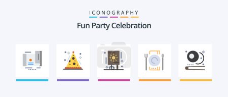 Téléchargez les illustrations : Party Flat 5 Icon Pack Including pool. restaurant. celebration. dinner. cafe. Creative Icons Design - en licence libre de droit