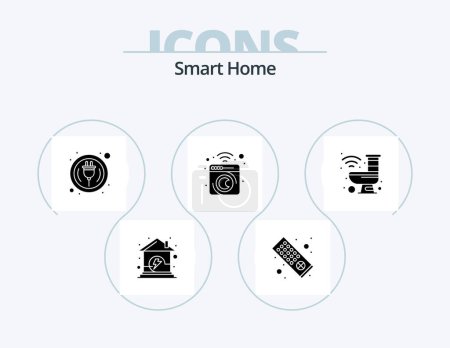 Illustration for Smart Home Glyph Icon Pack 5 Icon Design. house. machine mashing. plug. laundry. device - Royalty Free Image