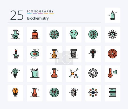 Téléchargez les illustrations : Biochemistry 25 Line Filled icon pack including dish. biology. turbine. biochemistry. dangerous - en licence libre de droit