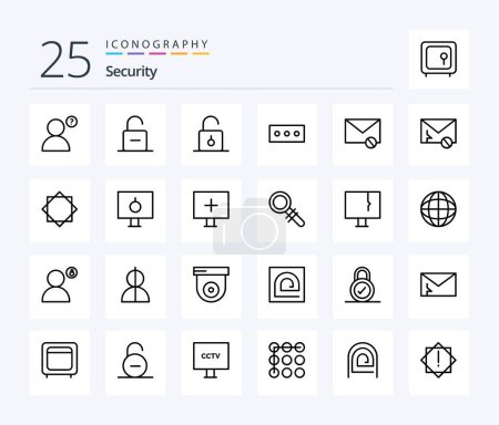 Téléchargez les illustrations : Security 25 Line icon pack including warning. security. security. alert. sms - en licence libre de droit
