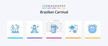 Illustration for Brazilian Carnival Blue 5 Icon Pack Including coconut. trumpet. costume. carnival. instrument. Creative Icons Design - Royalty Free Image