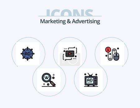 Téléchargez les illustrations : Marketing And Advertising Line Filled Icon Pack 5 Icon Design. rank. favorite. multimedia. bookmark. communication - en licence libre de droit