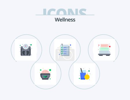 Illustration for Wellness Flat Icon Pack 5 Icon Design. heating. file. machine. list. check - Royalty Free Image