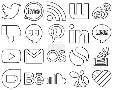 Téléchargez les illustrations : 20 Professional Black Line Social Media Icons such as linkedin. google hangouts. wattpad and facebook icons. High-resolution and fully customizable - en licence libre de droit
