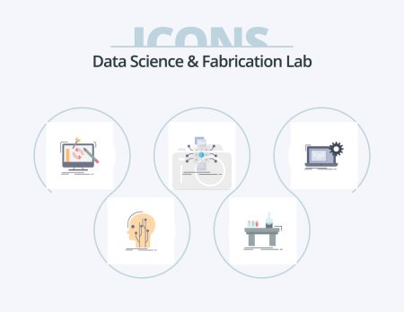 Téléchargez les illustrations : Data Science And Fabrication Lab Flat Icon Pack 5 Icon Design. datum. analysis. laboratory. processing. tools - en licence libre de droit