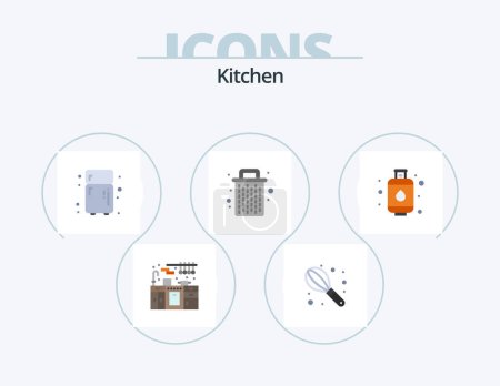 Ilustración de Kitchen Flat Icon Pack 5 Icon Design. . kitchen. refrigerator. gas. garbage - Imagen libre de derechos