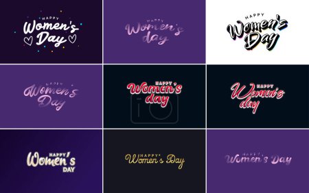 Illustration for Happy Woman's Day handwritten lettering set March 8th modern calligraphy collection on white background. suitable for greeting or invitation cards. festive tags. and posters - Royalty Free Image
