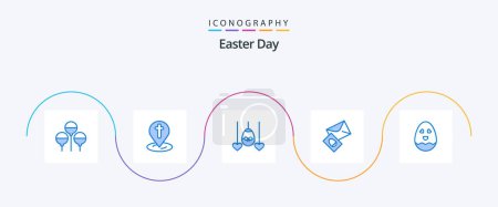 Illustration for Easter Blue 5 Icon Pack Including easter. egg. heart. easter. mail - Royalty Free Image
