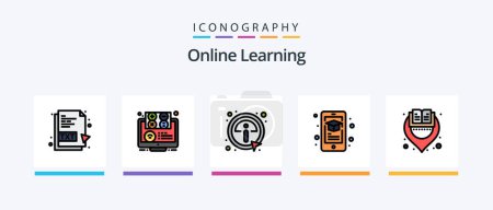 Illustration for Online Learning Line Filled 5 Icon Pack Including education. e. information. book. item. Creative Icons Design - Royalty Free Image
