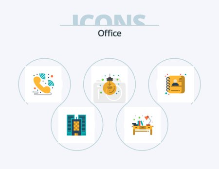 Ilustración de Office Flat Icon Pack 5 Icon Design. employee. office. call centre. light. idea - Imagen libre de derechos