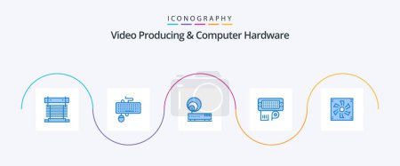 Illustration for Video Producing And Computer Hardware Blue 5 Icon Pack Including input. connection. mouse. adapter. internet - Royalty Free Image
