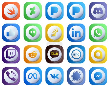 Ilustración de 20 Cute 3D Gradient Icons for Top Social Media Platforms such as twitch. professional. facebook. linkedin and stock icons. Editable and Simple - Imagen libre de derechos