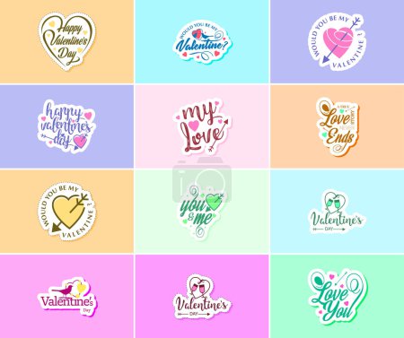 Téléchargez les illustrations : Heartwarming Valentine's Day Typography and Graphic Design Stickers - en licence libre de droit