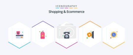 Téléchargez les illustrations : Shopping And Ecommerce 25 Flat icon pack including sale. money. contact. payment. coin - en licence libre de droit